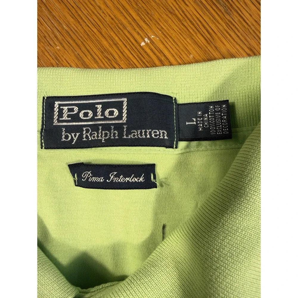 VTG Polo Ralph Lauren Polo‎ Shirt L Green Pima Interlock Pony Golf Short Sleeve